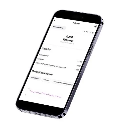 Mockup smartphone che mostra Dashboard di Instagram.